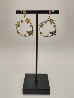 Hand Crafted Butterfly Blossom Crystal Hoop Earrings